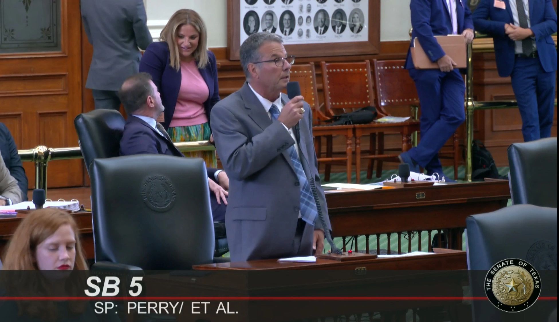 Video still of the Texas Senate floor during debate on Senate Bill 5 by Sen. Charles Perry