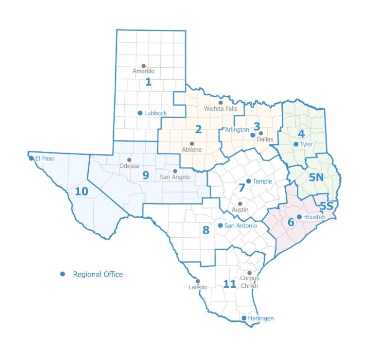 Map of Texas public health regions
