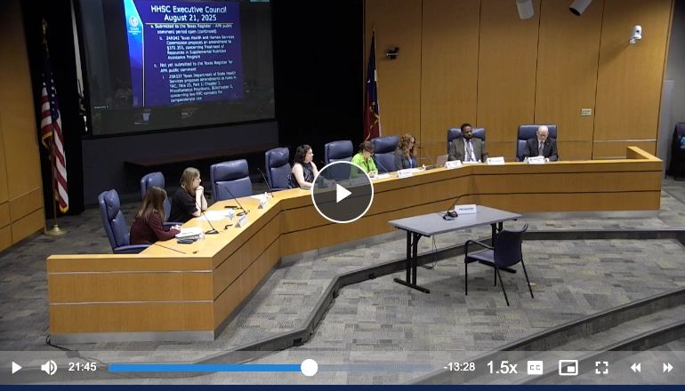 Video still from the Texas Health and Human Services Commission Executive Council meeting on Aug. 21, 2025