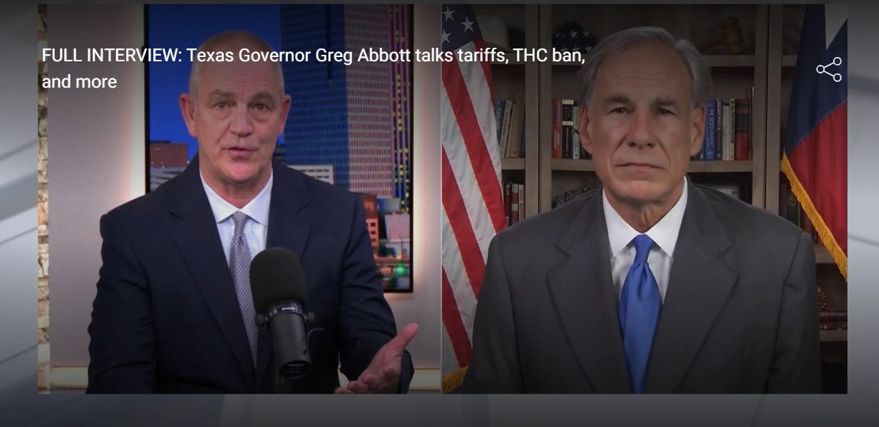 Video thumbnail: Full interview: Texas Governor Greg Abbott talks tariffs, THC ban, and more