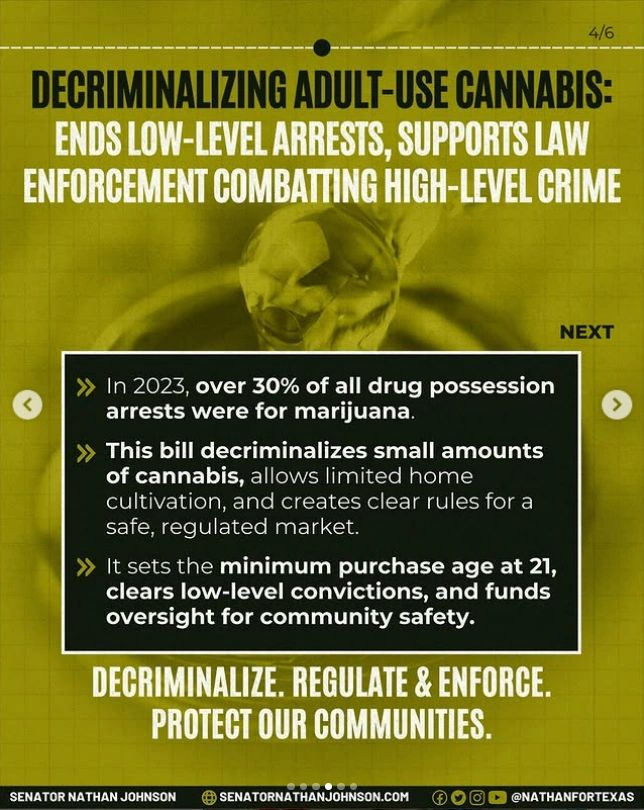 Slide from Sen. Nathan Johnson’s presentation on decriminalizing adult-use cannabis