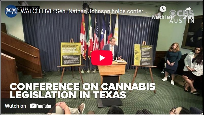Video thumbnail from CBS Austin: Sen. Nathan Johnson holds a news conference on cannabis legislation in Texas