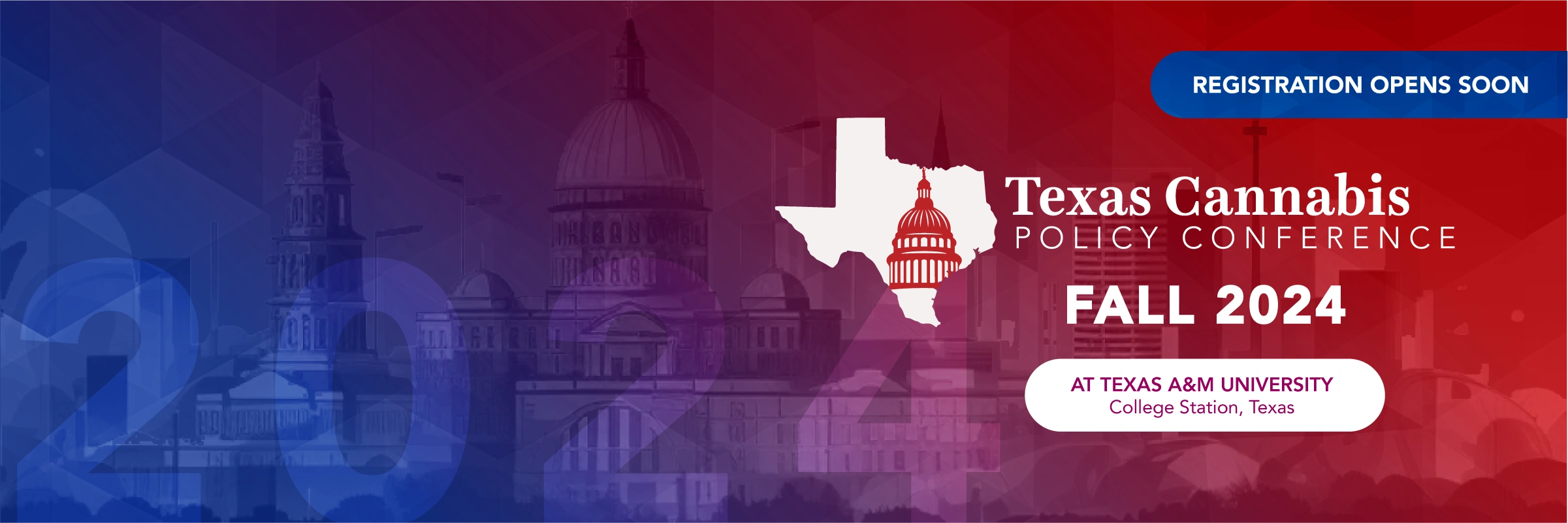 Texas Cannabis Policy Conference banner: Fall 2024 at Texas A&M University in College Station
